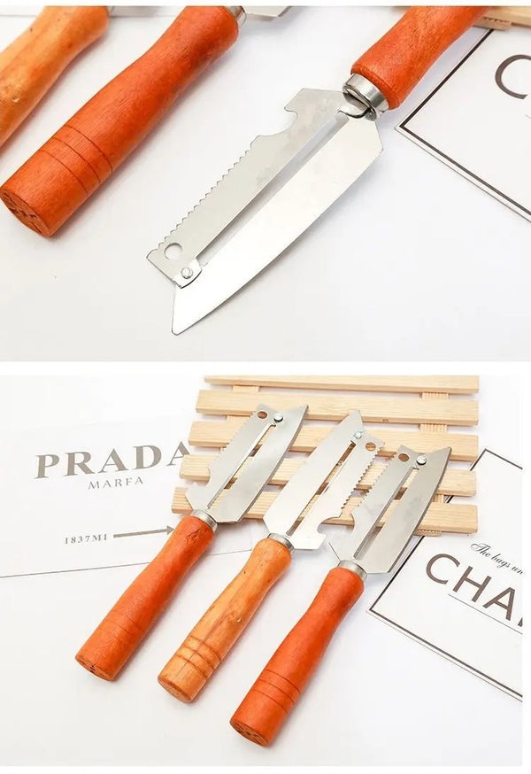 Peeler multi-functional stainless steel household potato and fruit peeler kitchen special wooden handle four-purpose planer peeler