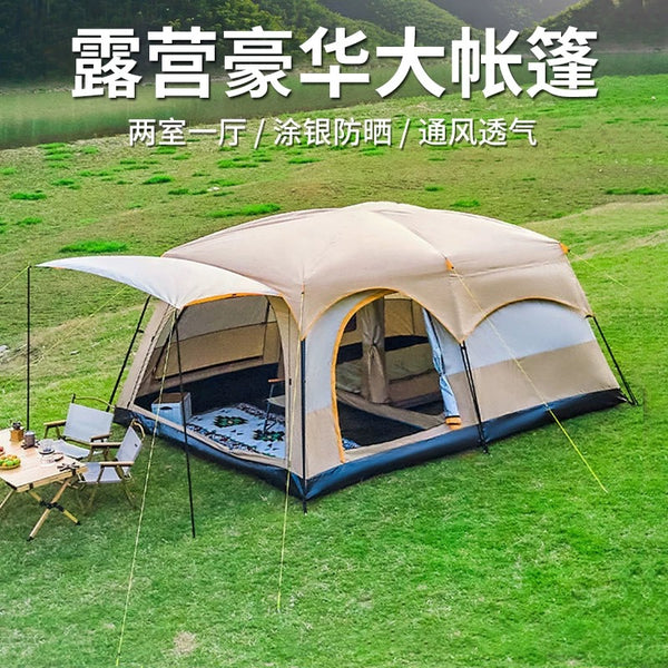 Outdoor tent two rooms and one living room automatic tent for 5-8 people camping overnight large park
