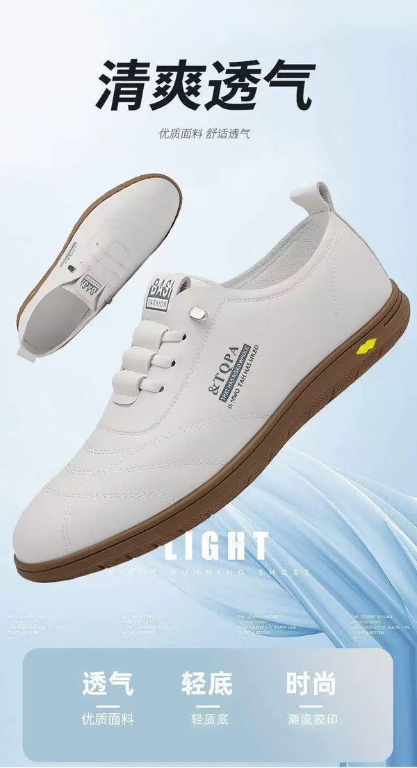 leaky genuine leather men's shoes, autumn new breathable white shoes, soft soles, one-step